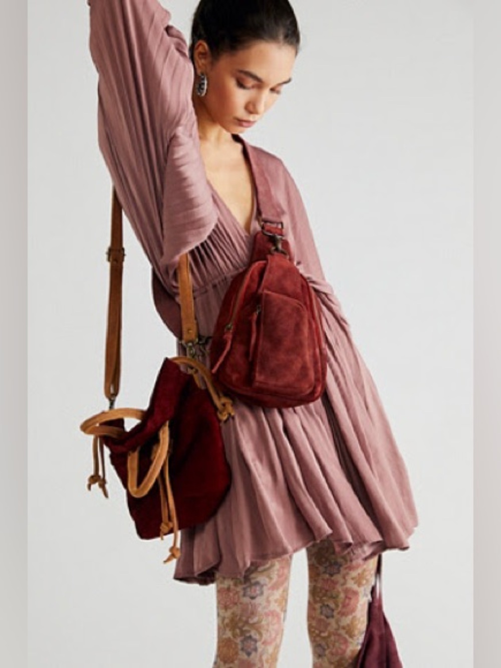 suede free people Scout Slouchy Crossbody Bag maroon